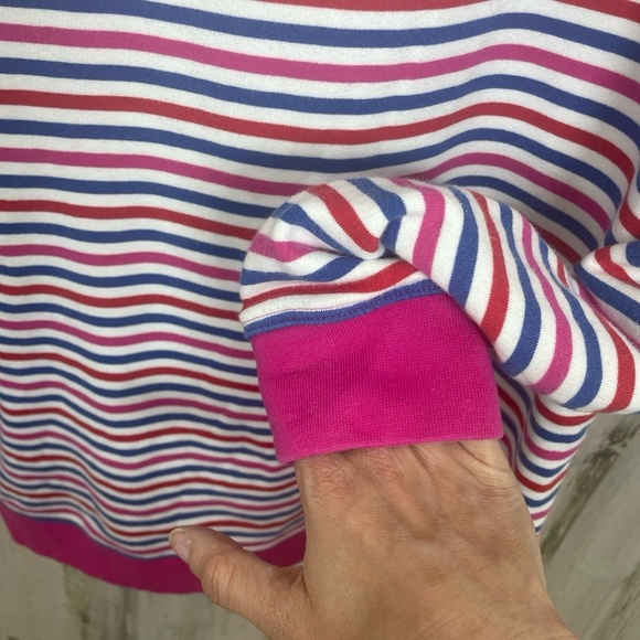 Lands End Serious Sweats Crewneck Sweatshirt Tunic‎ Size L Magenta Stripe Anchor - Picture 9 of 9